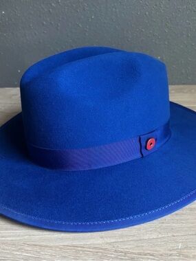 Keith James 100% Wool Blue Fedora Hat Sz L